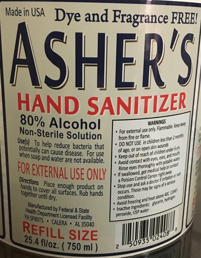 Asher's Bottle Label (Fda File Ashers)